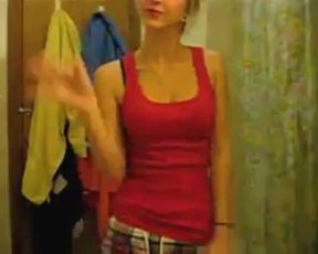 Blonde teen girl showing boobs